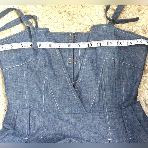What’s good for the Goose-Anthropologie Y2K Denim A-Line, V-Neck Pleated Dress S - Picture 6 of 10